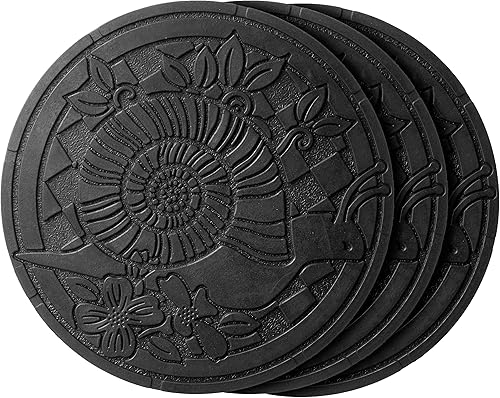 HF by LT Deluxe - Juego de 3 azulejos de jardín para todo tipo de clima, diseño de caracoles, resistente de 13 pulgadas, color negro