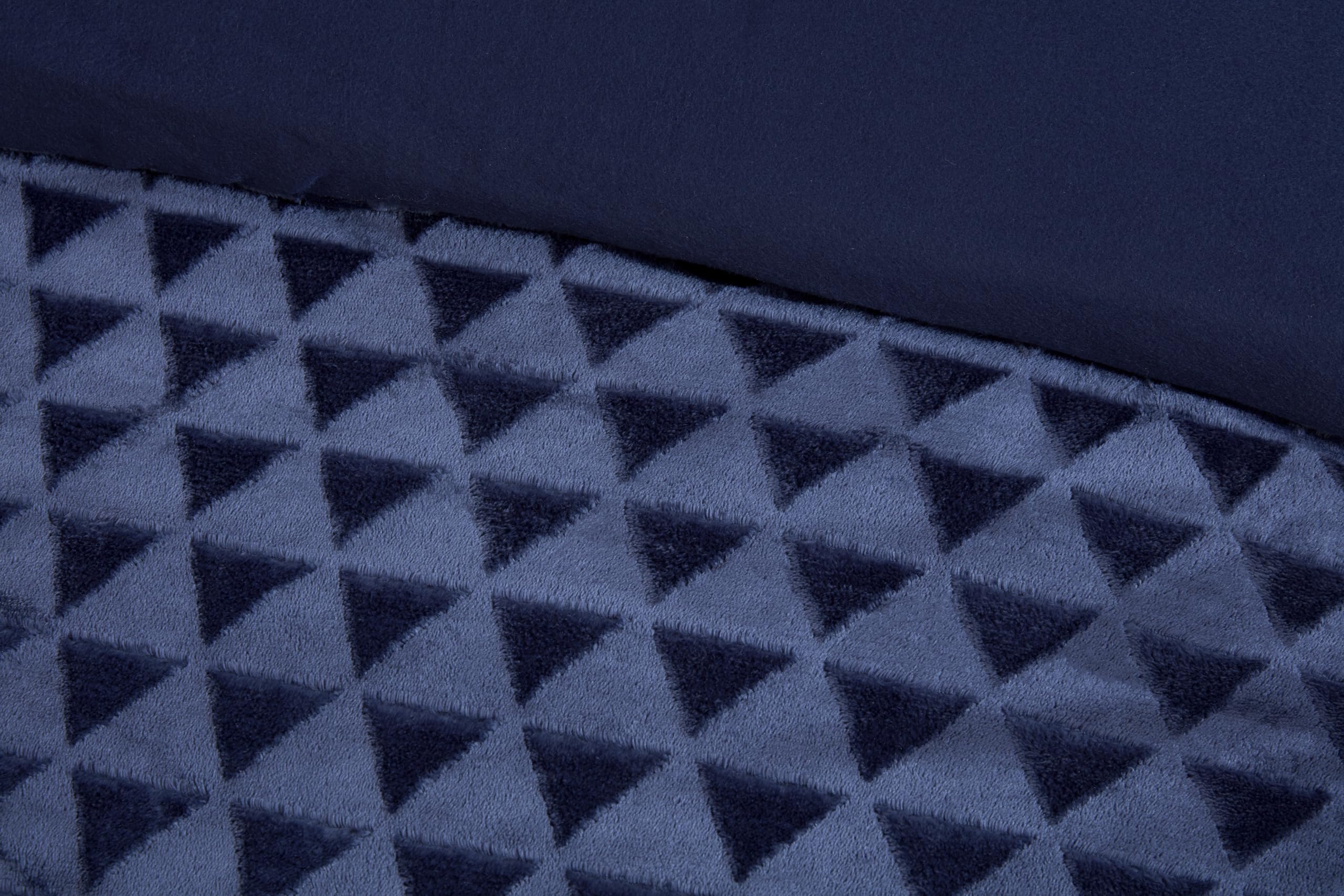 Rapport Home Diamond Cut Luxury Teddy Fleece Bedding Set - Single, Navy Blue - Embossed Geometric Textured Duvet Cover & Pillowcases