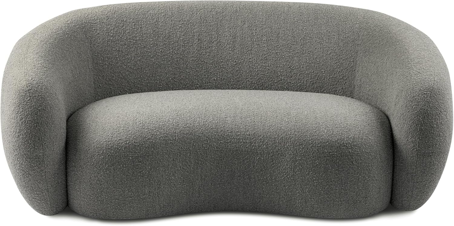 SIMPLIHOME Sherri 69-inch Wide Sofa in Stone Grey Boucle Performance Fabric, Compact Loveseat for Living Room with Curved Silhouette, Plush Cushions, Solid Wood Frame, Contemporary Style