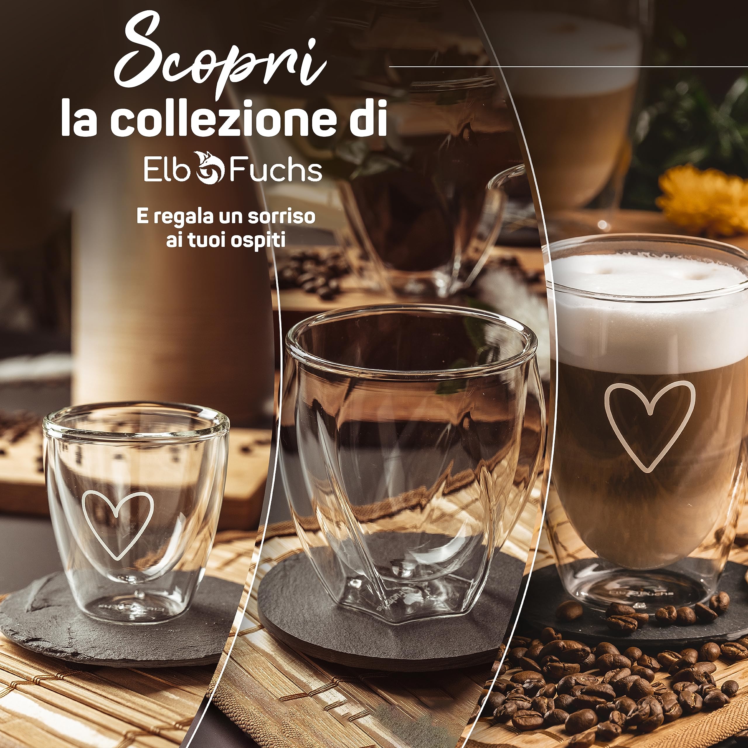 ElbFuchs® Set di tazzine caffe espresso [4x 80 ml] vetro, particolari | trasparenti | doppia parete | Idee regalo donna compleanno, mamma