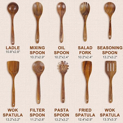 Miniatura 59 de FJNATINH Juego de utensilios de cocina de madera antiadherentes de 7 piezas, utensilios de cocina naturales y saludables (7 piezas)
