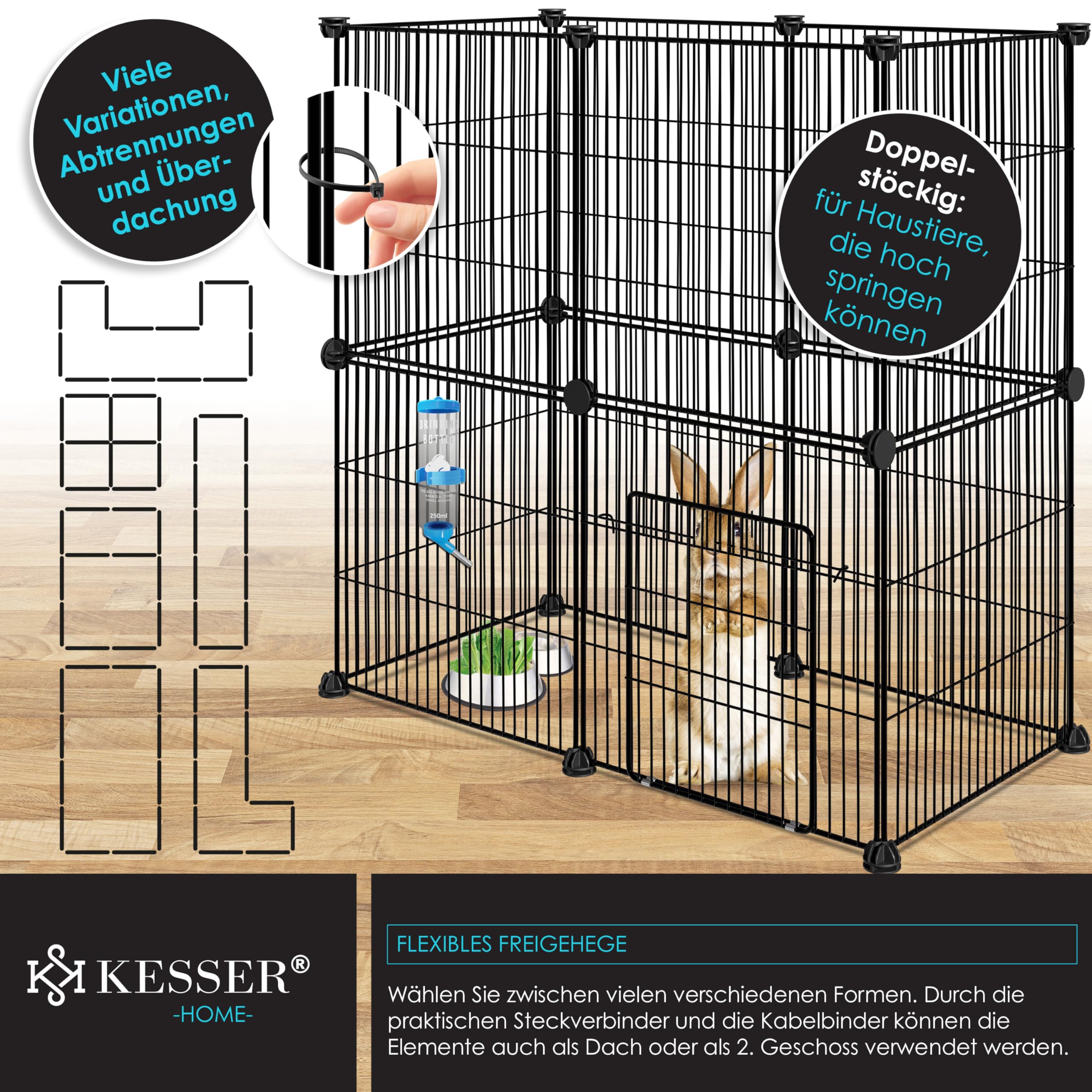 KESSER® - Enclos en Treillis pour Lapins - en Maille métallique - XXL - avec Porte - pour Petits Animaux, Cochon d'Inde, Lapins - Parcours Libre - Clapier pour intérieur et extérieur