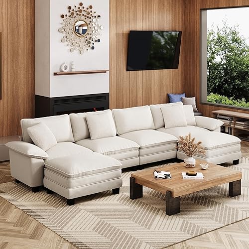 157-Inch U Shaped Sectional Sofa with Cloud Cushions, Deep Seat