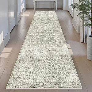 2x8 Runner Rug Washable Vintage Neutral Indoor Hallway Carpet Non Slip Taupe Bedroom Low Pile Kitchen Distressed Long Retro Accent Throw Rug for Bathroom Dining Laundry Living Room