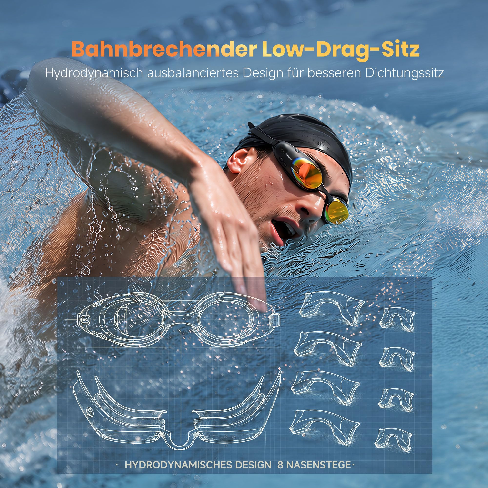 Holoswim Intelligente Schwimmbrille, 3 Profi-Schwimmbrillen, AR-Brille für Echtzeit-Anzeige
