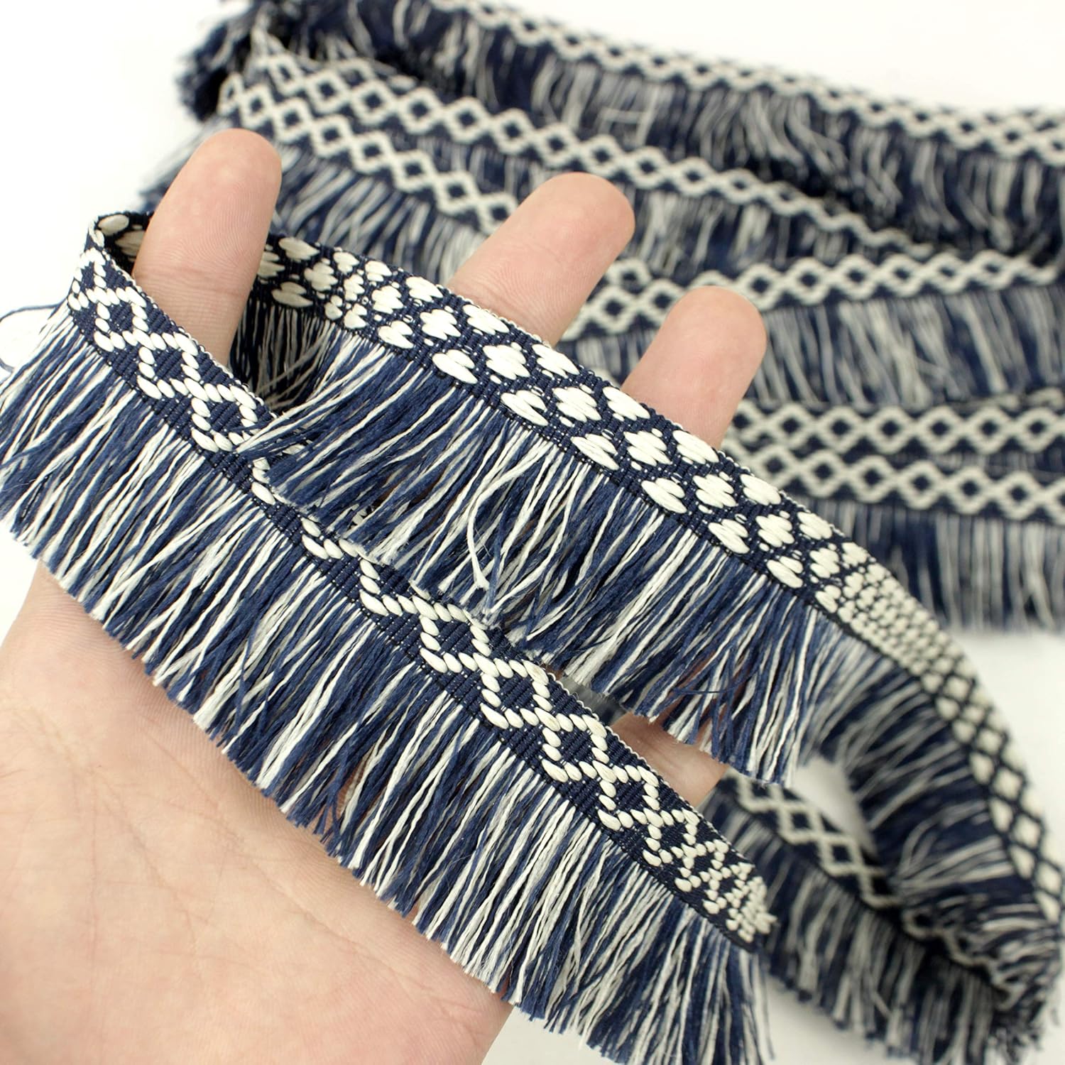 Blue and White Fringe Trim Tassel Trim for Curtains Pillows Carpet Umbrellas (1.35 Inch6 Yards)
