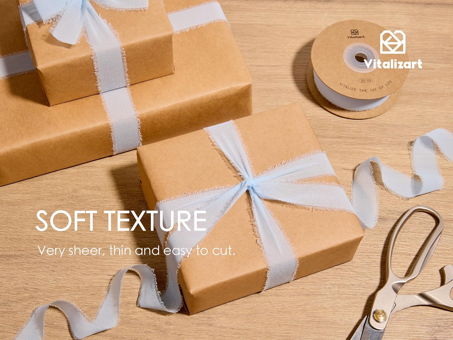 Vitalizart 1" x 30 Yd Chiffon Ribbon Baby Blue Silk Like Handmade Fringe Fabric Ribbons for Wedding Invitations Bridal Bouquets Party Decoration Gift Wrapping Bow Making - Image 4