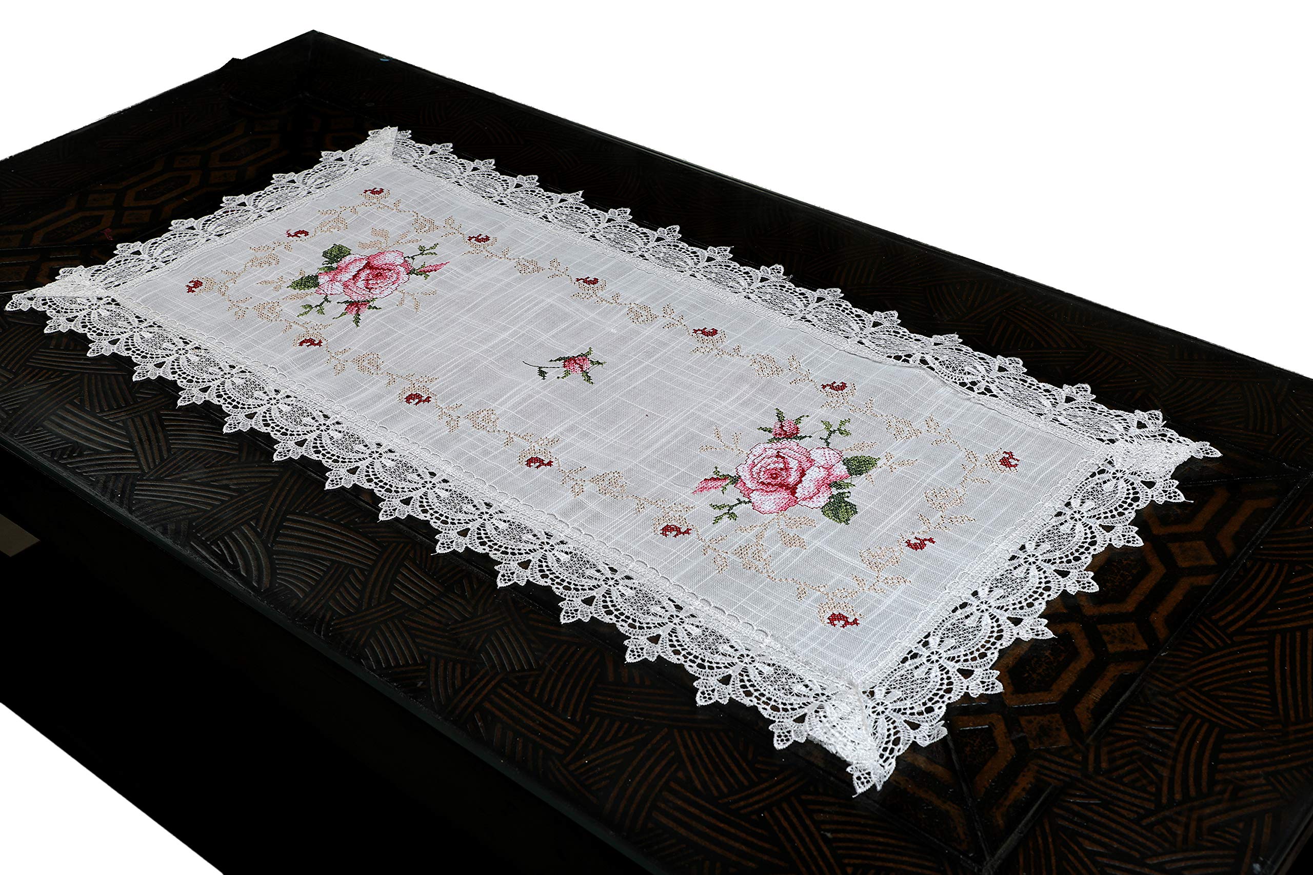 MONKDECOR (O.F) Cross Stich Embroidery Design Centre/Coffee Table Runner (Size-16x33 Inches) White-Pink (B08Q3SHGRT) Amazon Price History, Amazon Price Tracker