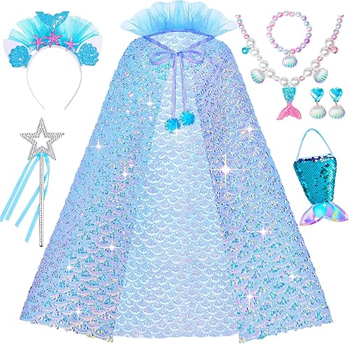 Disfraz de princesa para niñas pequeñas, capa de princesa de sirena para niñas de 3 a 6 años, juguetes de regalo