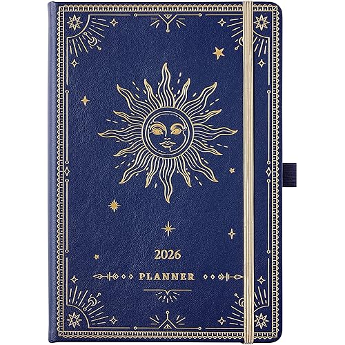 2026 Planner - 2026 Weekly Monthly Planner, Jan 2026 - Dec 2026, 5.75" x 8.25", Faux Leather with Back Pocket & 40 Notes Pages - Mystic Blue