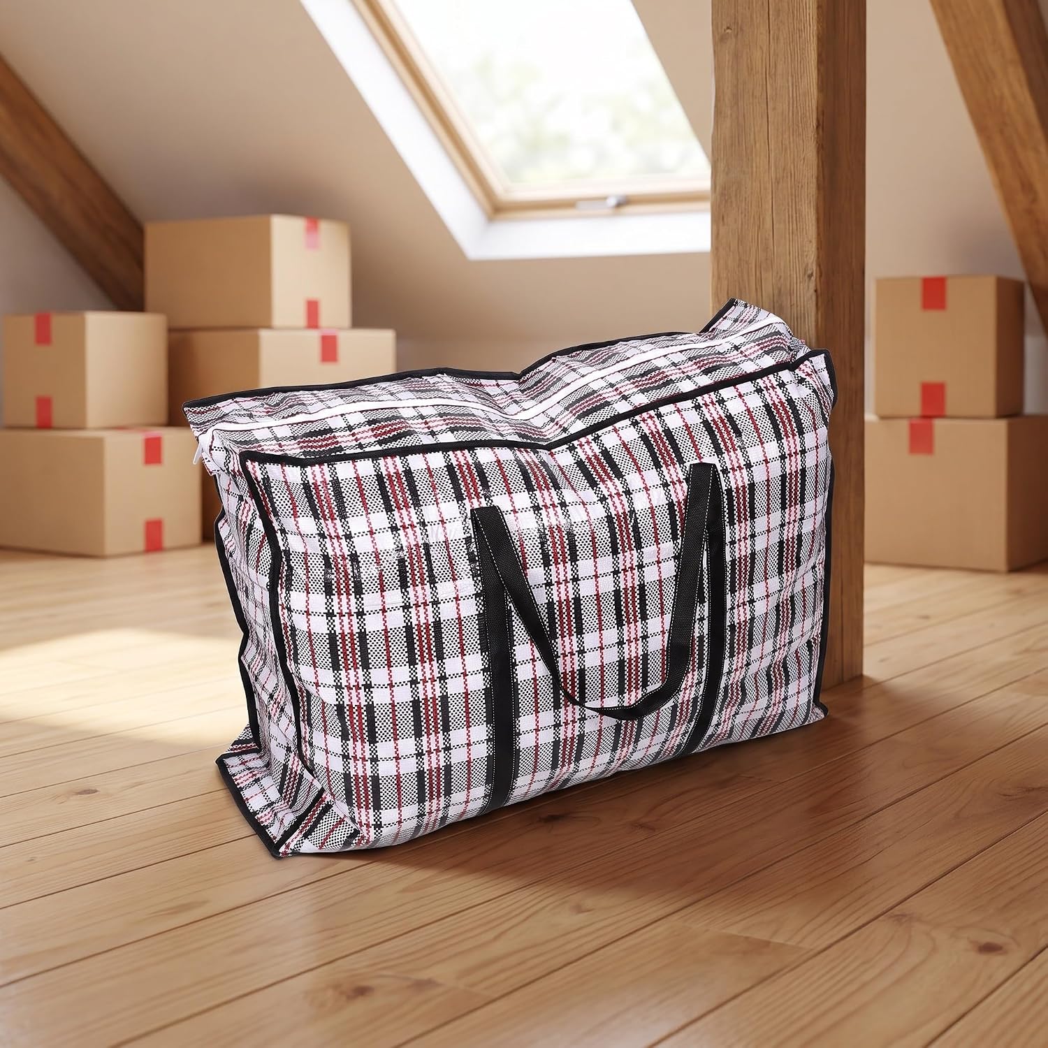 OUNONA Large Checkered Moving Bag with Zipper & Carry Handles 31.5x21.7"