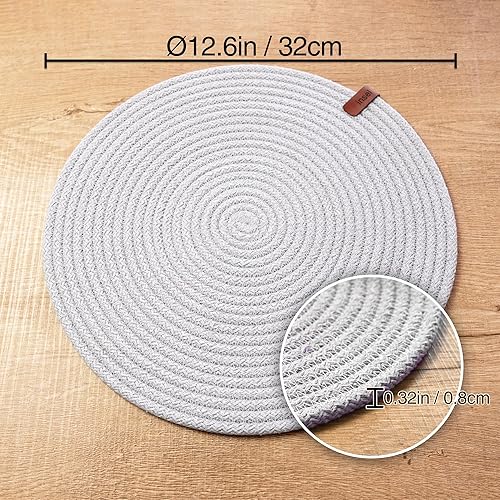 Miniatura 4 de Juego de 6 manteles individuales redondos, hechos a mano con cordón de algodón trenzado, diámetro de 12.6 pulgadas, doble cara, resistente al calor,