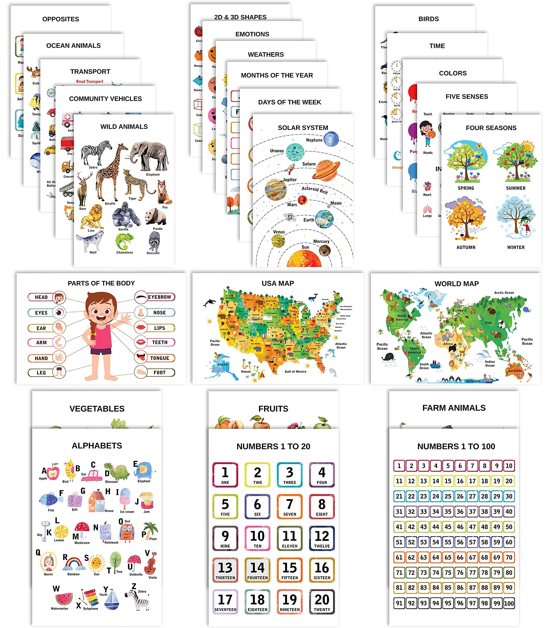 Affiches éducatives Traceease paquet de 25 cartes scolaires grand format pour apprentissage