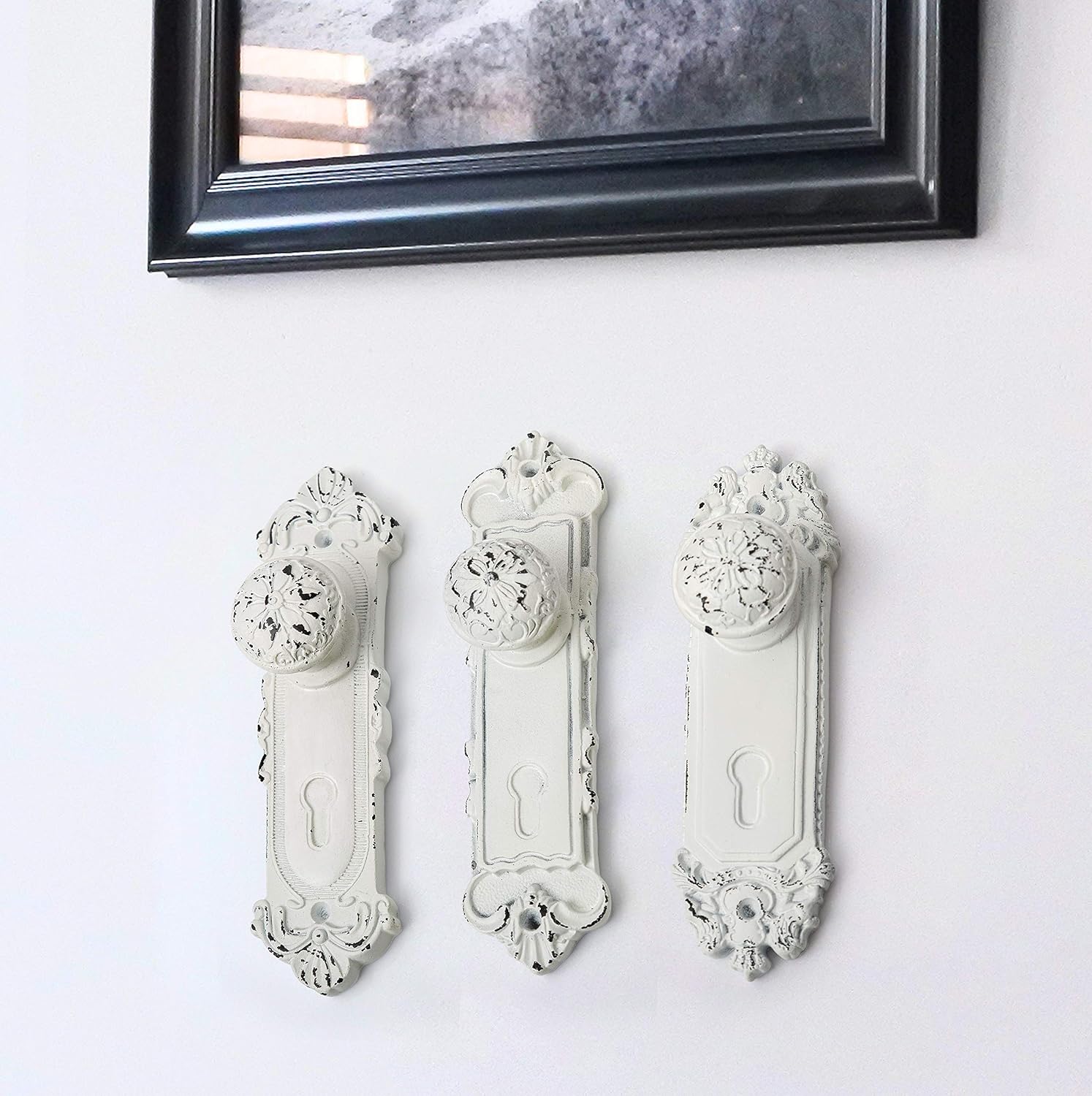 Vintage Door Knobs Hooks – Set of 3 Chic French County Door Knobs Hooks – Hand Painted Antique Hooks Decor