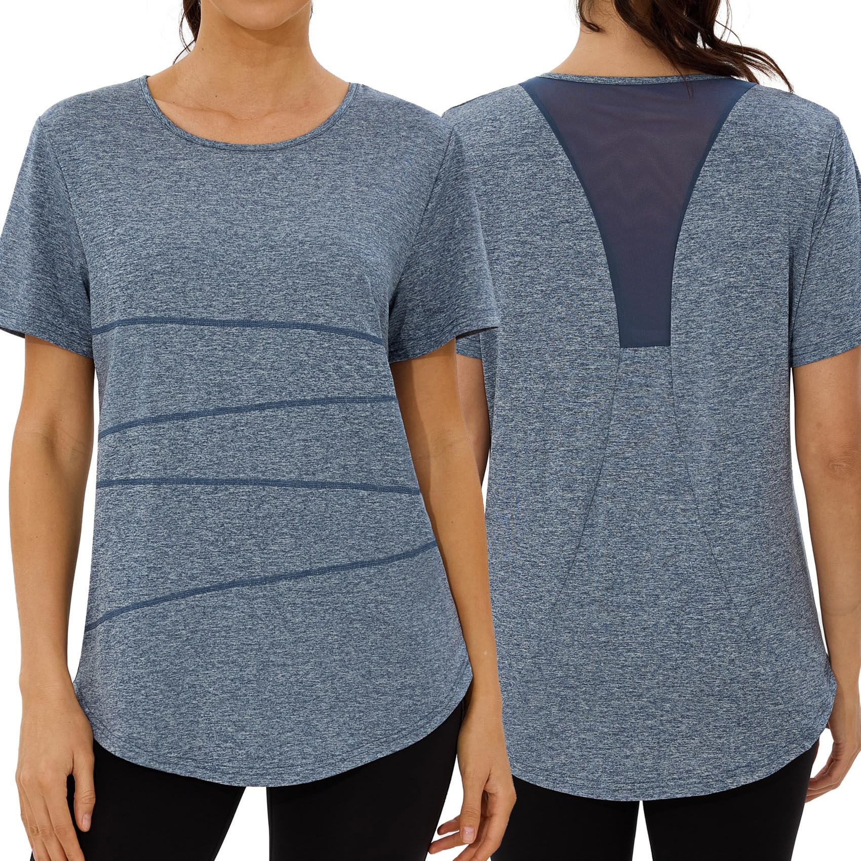 Terecey Sportshirt Damen Kurzarm Fitness T-Shirt Yoga Shirt Lang Damen Funktionsshirt Atmungsaktives Sport Tshirt Trainingsshirt Laufshirt für Wandern Trekking Gym