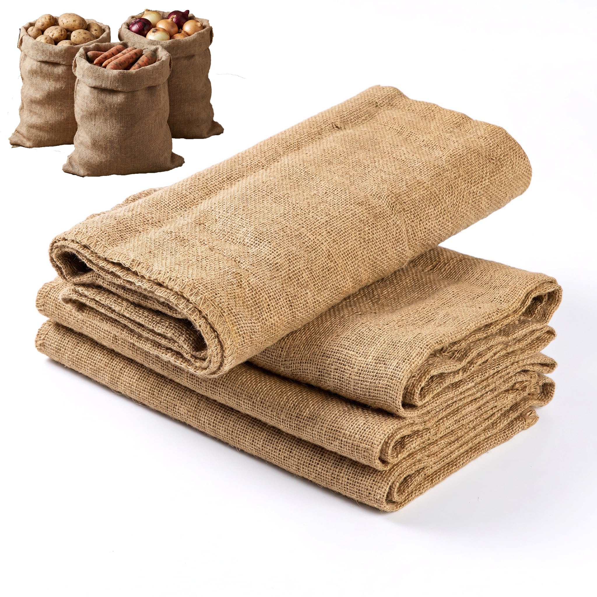 Hessian Sack, 4 Pcs Burlap Sack, 23.62 x 15.75 inches Potato Sacks Burlap Storage Bags Reusable for Grains Vegetables Sand Coffee Beans Storages (Yellow-Brown)