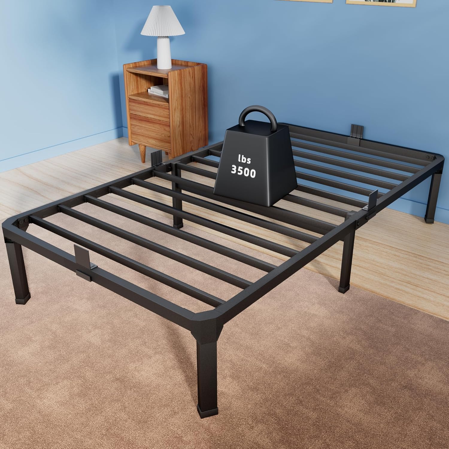 ROIL 14 Inch Twin Size Bed Frame with Mattress Slide Stopper - Single Black Basic Anti Squeak Steel Slats Metal Platform, Heavy Duty Noise Free Easy Assembly Bedframes, No Box Spring Needed Twin Modern
