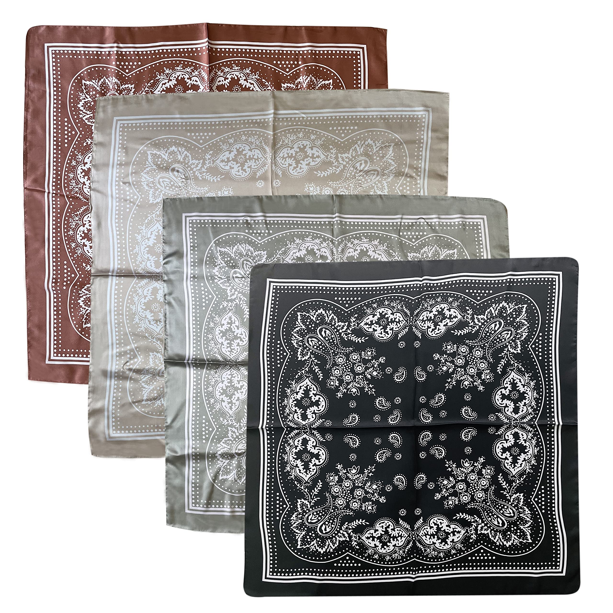 monochef4pcs Silk Feeling Scarf Square Satin Head Scarf for Women Neck Hair Scarves Wraps Headscarf Hair Bandanas Night Sleeping Wrapping, 26.5×26.5 inches