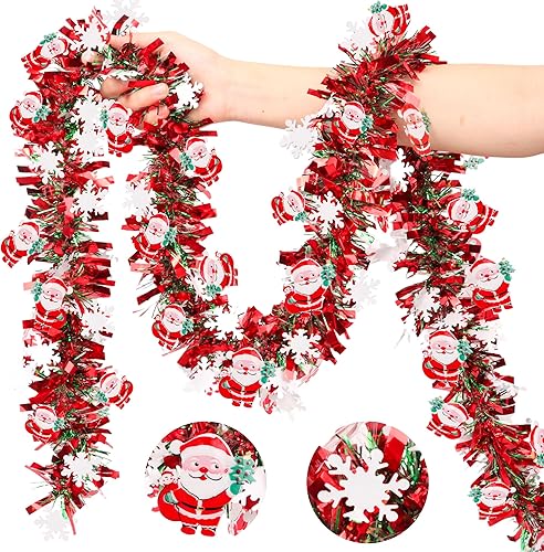 Guirnalda de oropel de Navidad de 50 pies con Papá Noel y copo de nieve, rojo, verde, brillante, metálico, para árbol de Navidad, hogar, manto, disponible en Yaxa Costa Rica