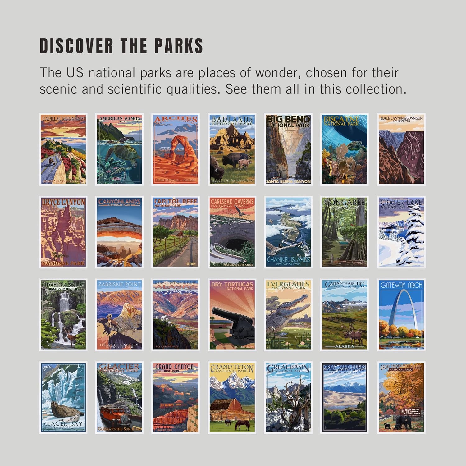 Lantern Press 63 National Parks - Postcard Set of 63 Different Original Hand Illustrated Postcards