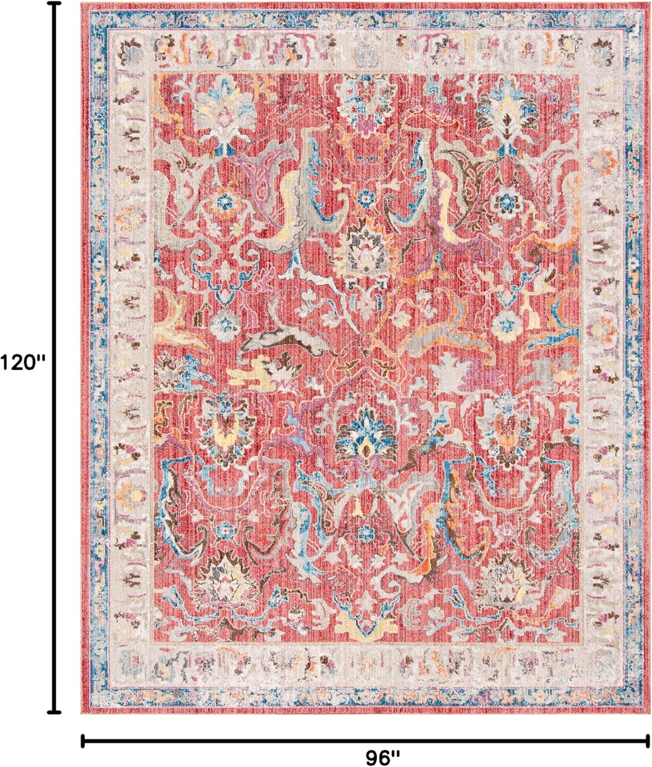 SAFAVIEH Area Rug 8x10 - Bristol Collection - Large - Rose & Light Grey, Boho Chic Oriental Distressed, Non-Shedding & Easy Cleaning, Ideal for Living Room, Bedroom, Office, Dining Space (BTL357R)