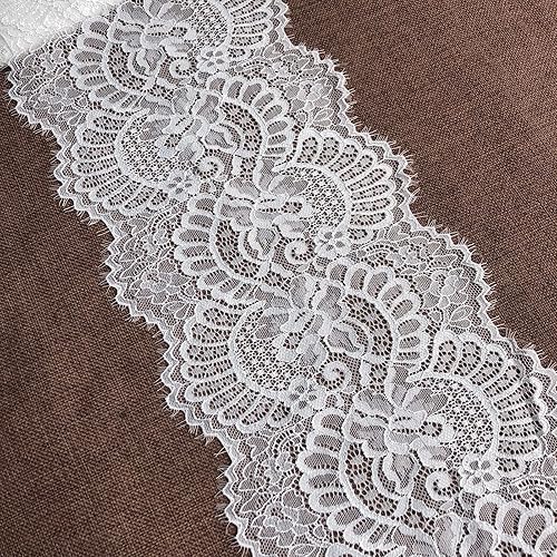 Miniatura 10 de Cinta de encaje elástica negra de 7 pulgadas de ancho con pestañas para decoraciones de boda nupcial, costura, fabricación de bricolaje y