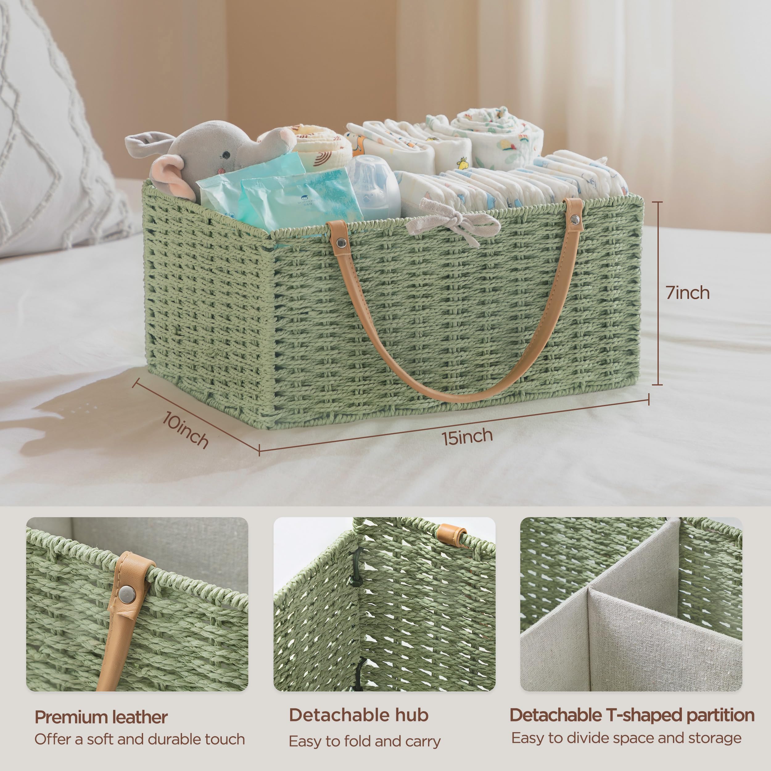 HBlife Grande cestino per pannolini per neonati, organizer, cestino portaoggetti in corda di carta, con divisorio rimovibile, portatile, per auto, regalo per baby shower, indispensabile per neonati