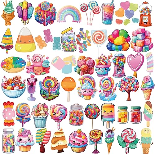 Miniatura 1 de Dorgua 50 calcomanías de helado de caramelo, diseño divertido de helado de caramelo, lindas calcomanías de postre de vinilo impermeables para niñas,