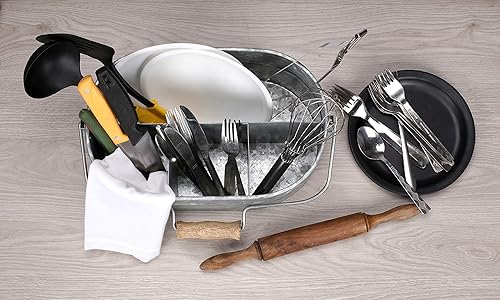 Miniatura 6 de Carrito de metal galvanizado con 4 compartimentos, soporte para utensilios de cocina, organizador de metal, organizador de picnic, rústico