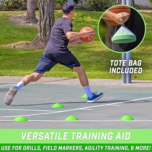 Miniatura 3 de GoSports Conos deportivos prémium para entrenamiento de agilidad y ejercicios, paquete de 20 con bolsa  naranja, verde, rosa, amarillo o rojo