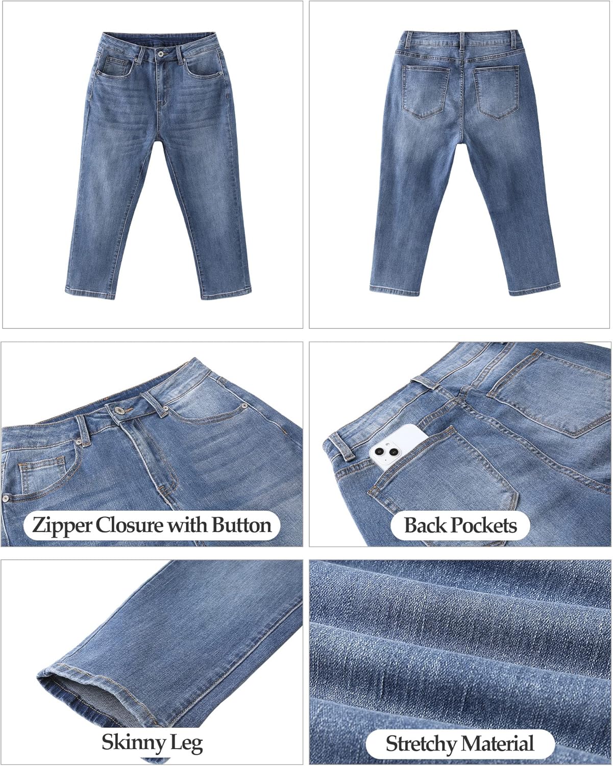 Vetinee Women's High Waisted Casual Ripped Skinny Slim Fit Stretch Denim Capri Jeans - Image 6