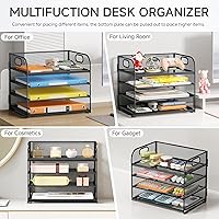 Vista 94 de 5 Tray Paper Organizer Letter Tray with Handle - Mesh Desk File Organizer, Paper Sorter Organizer for Office, Home or School File Folder Holder