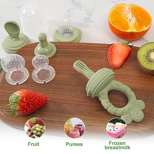 Miniatura 3 de Juego de alimentador de frutas para bebés, alimentador de alimentos frescos de silicona sin BPA con 3 tetinas de repuesto, alimentador de dentición