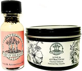 Love & Attraction Mini Spell Set | 4 oz Soy Candle with a Rose Quartz Crystal & 1/2 oz Oil | Passion Seduction Commitment Relationship Rituals | Wiccan, Pagan, Hoodoo, Conjure, Magick