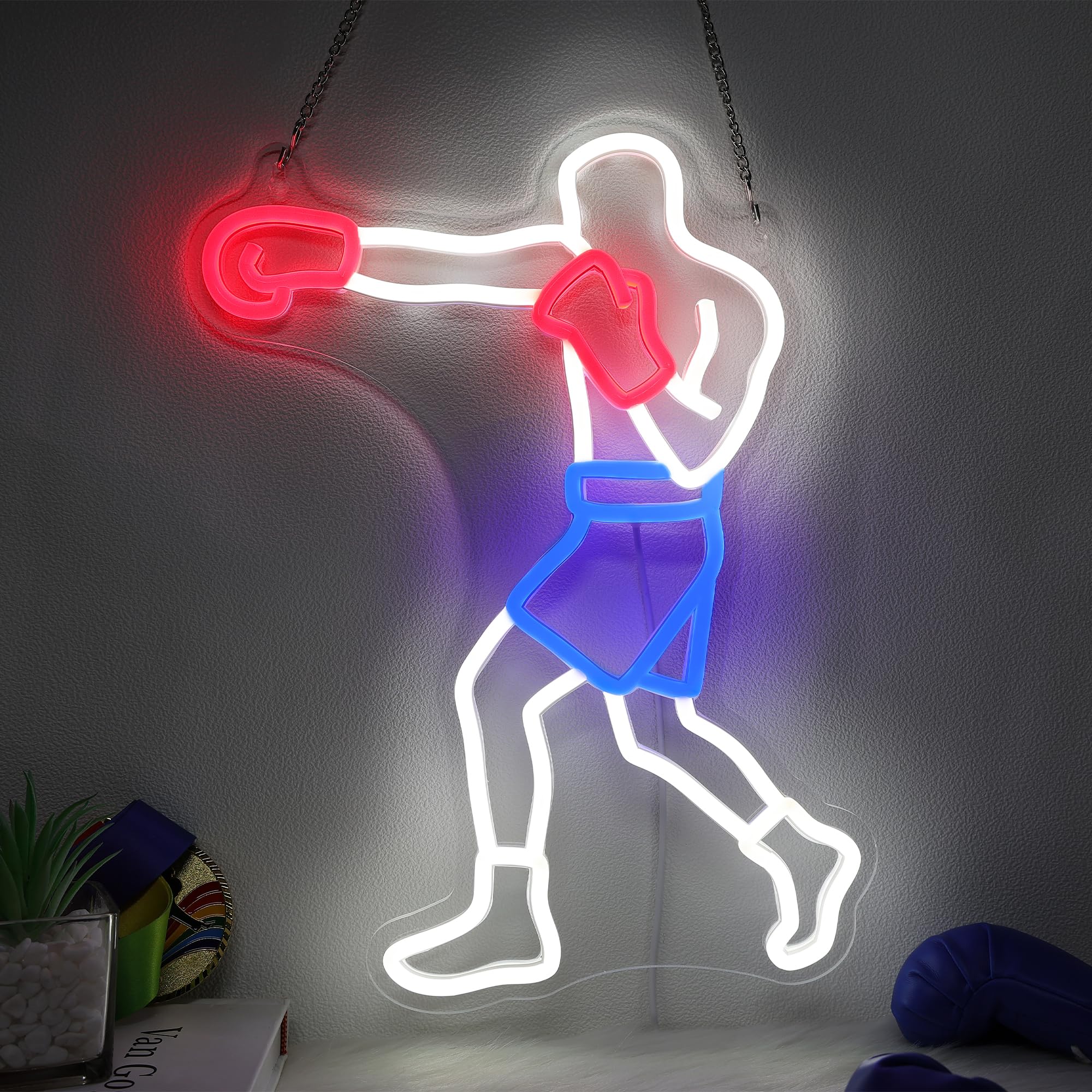 OkiyiD Boxing Neon Sign for Men Gifts, Boxing Gym Decor Wall Art, Fighting Combat Sports Theme Room Decor, Ideal for Boxeo Fans Man Cave and Club Lighting Atmosphere,USB-Powered Energy-Saving Light