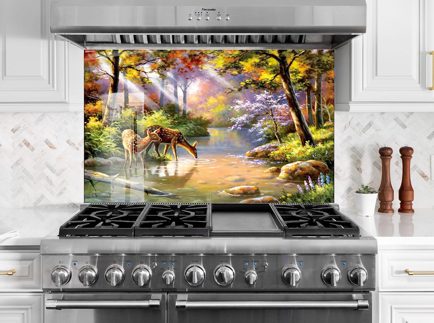 Myphotostation Tempered Glass Splashback 16x16'-Forest Backsplash Tile Design Cooker Gazelle Backsplash Panel Glass Splashback for Bathroom Panel Design Animal Splashback for Stove Kitchen
