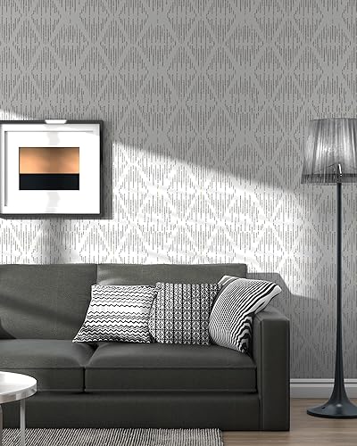 Miniatura 5 de Papel tapiz adhesivo gris y blanco de 17.3 x 393 pulgadas, papel tapiz geométrico de rayas modernas, autoadhesivo, extraíble, decorativo, para