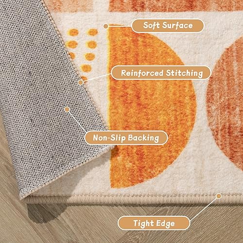 Miniatura 5 de MUJOO Alfombra bohemia lavable, de 4 x 6.5 pulgadas, para dormitorio, sala de estar, mesita de noche, oficina, antideslizante, suave, para