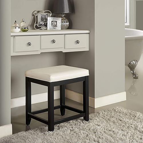Miniatura 10 de Crosley Furniture Vista - Taburete de tocador, gris vintage con asiento de lino gris paloma