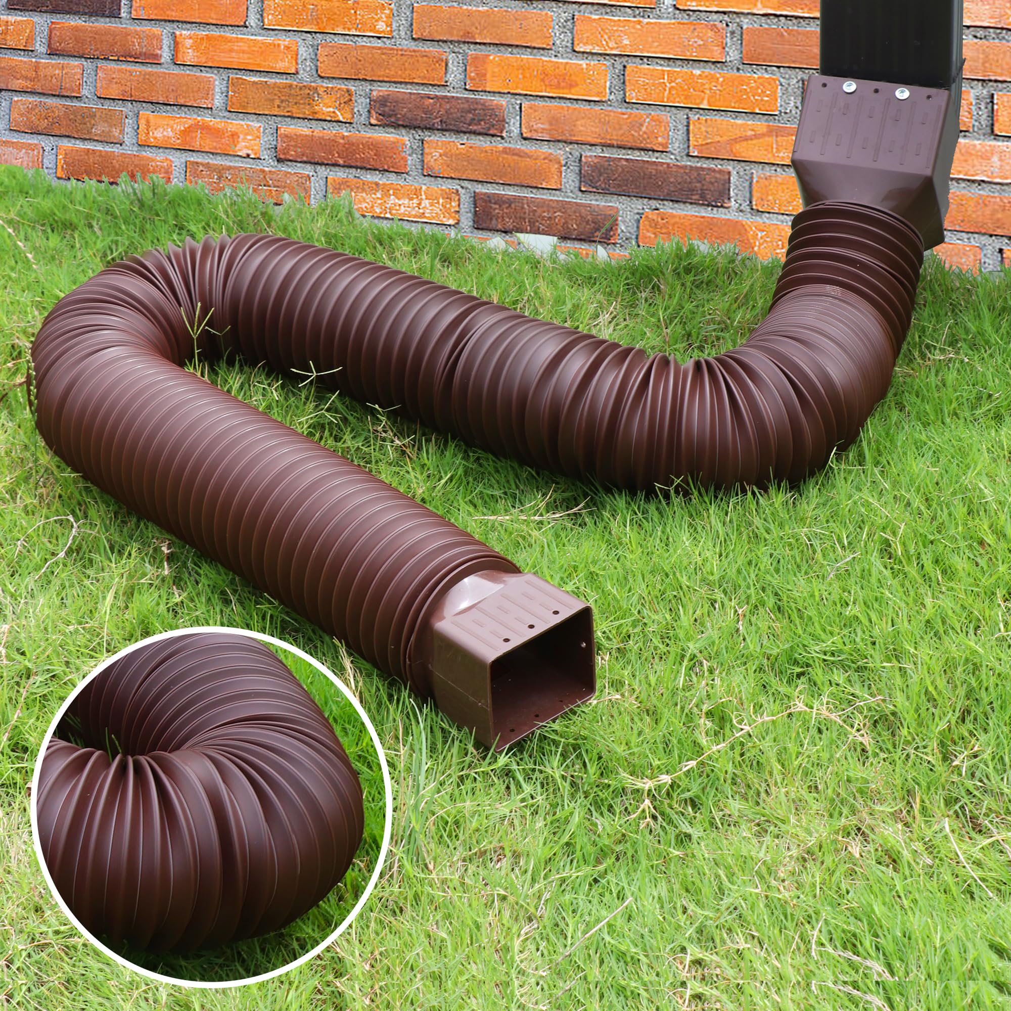 Confezione da 2 estensioni flessibili per grondaia, estensori flessibili per scarico, set di estensioni per scarico dell'acqua piovana, connettore per grondaia, con mini connettore (marrone)