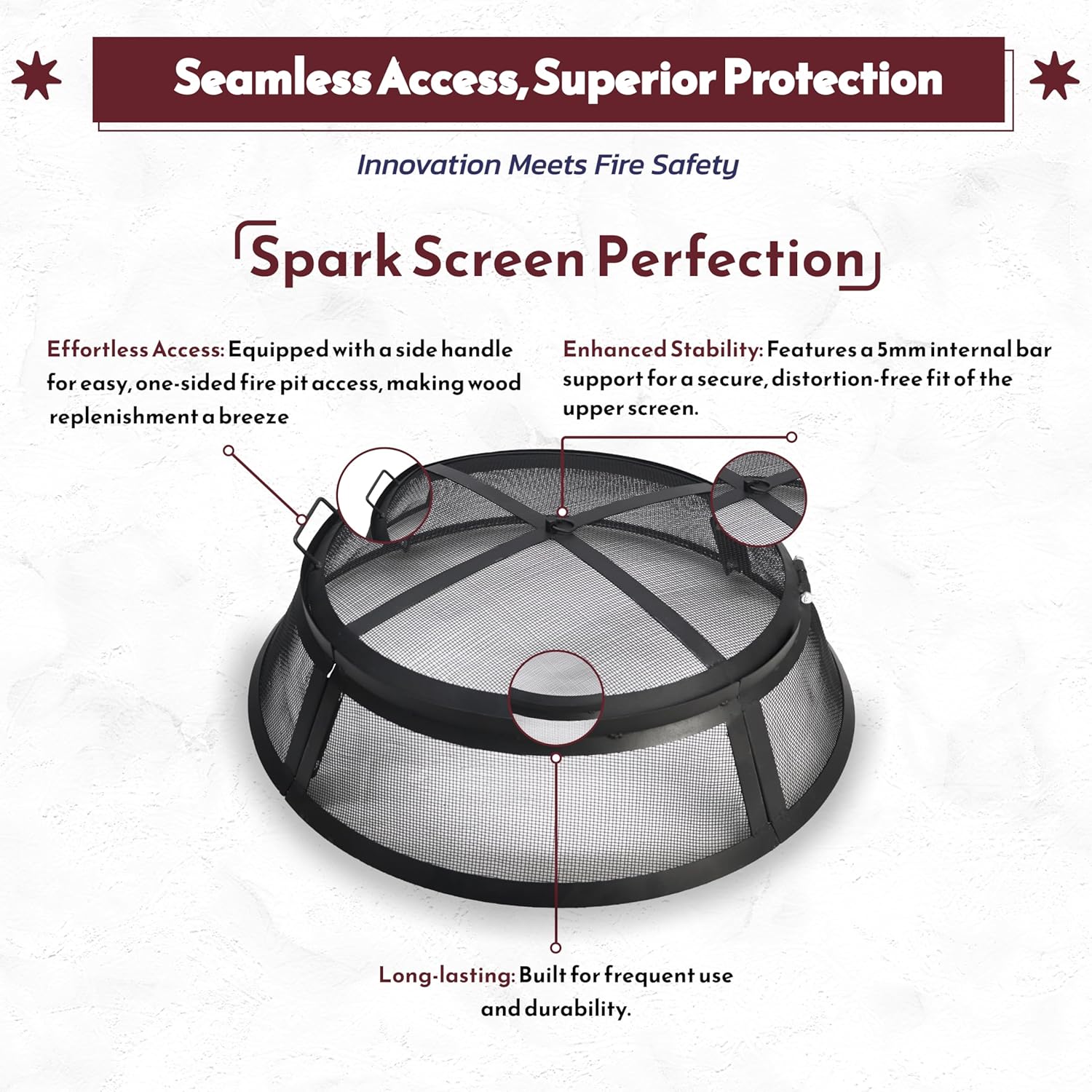 Febtech- Fire Pit Screen 30 inch Round - Heavy Duty Ember Arrester Fire Pit Spark Screen Steel Mesh Cover - FirePit Spark Screen Round with Hook for Outdoor Ring Cover & FirePit Insert