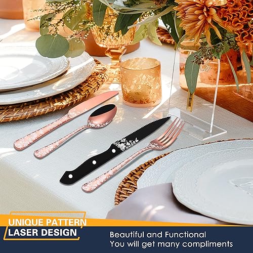 Miniatura 10 de Stapava Juego de cubiertos negros de 72 piezas para 12 con cuchillos de carne, juego de cubiertos de acero inoxidable para 12, utensilios de comer