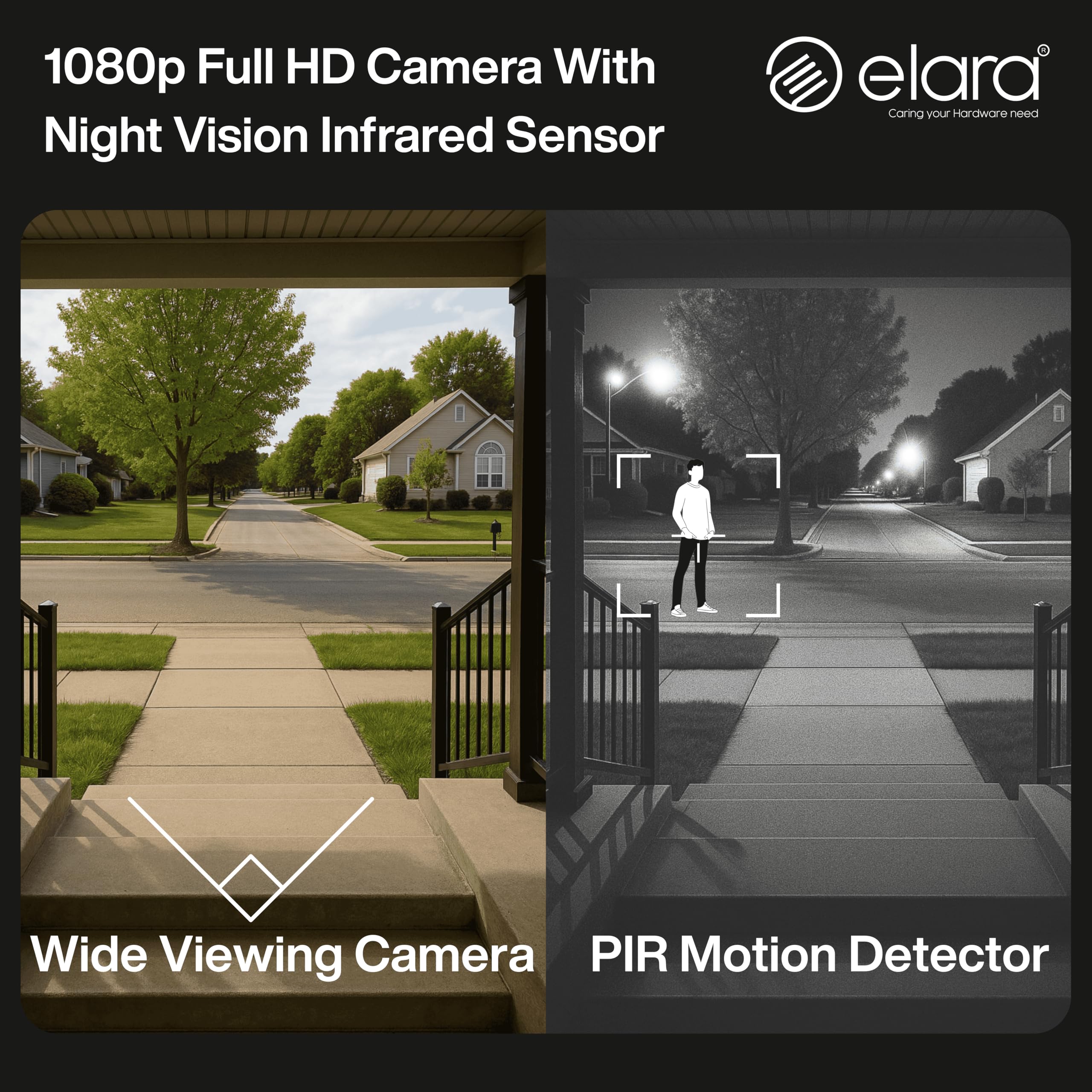 Elara Smart Video Doorbell 2K, 1080p HD Camera, Night Vision, IP65 Water-Resistant, Live Streaming, Plug and Play Chime WiFi, Dual Power Options, PIR Sensor 4