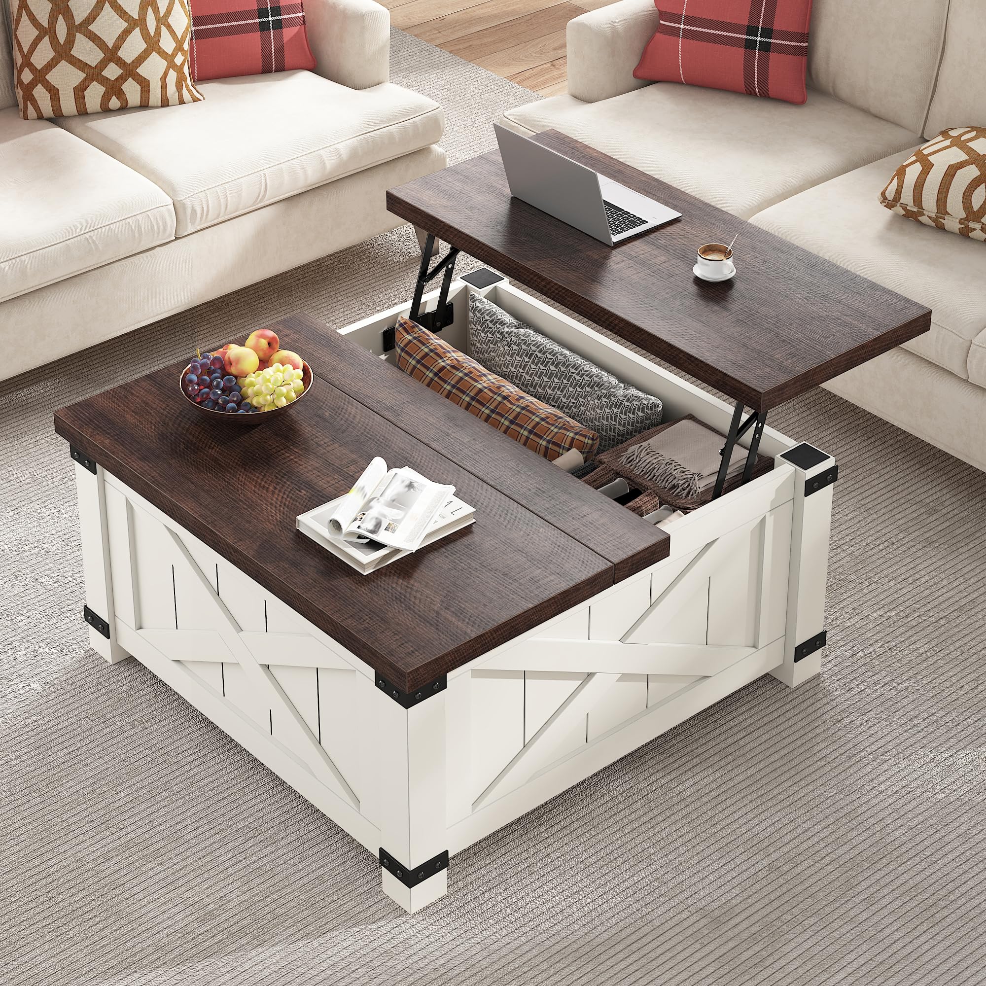 EnHomee Lift Top Coffee Table with Storage, 35.7" W Square Coffee Tables for Living Room, Small Coffee Table with Large Hidden Space, for Living Room,