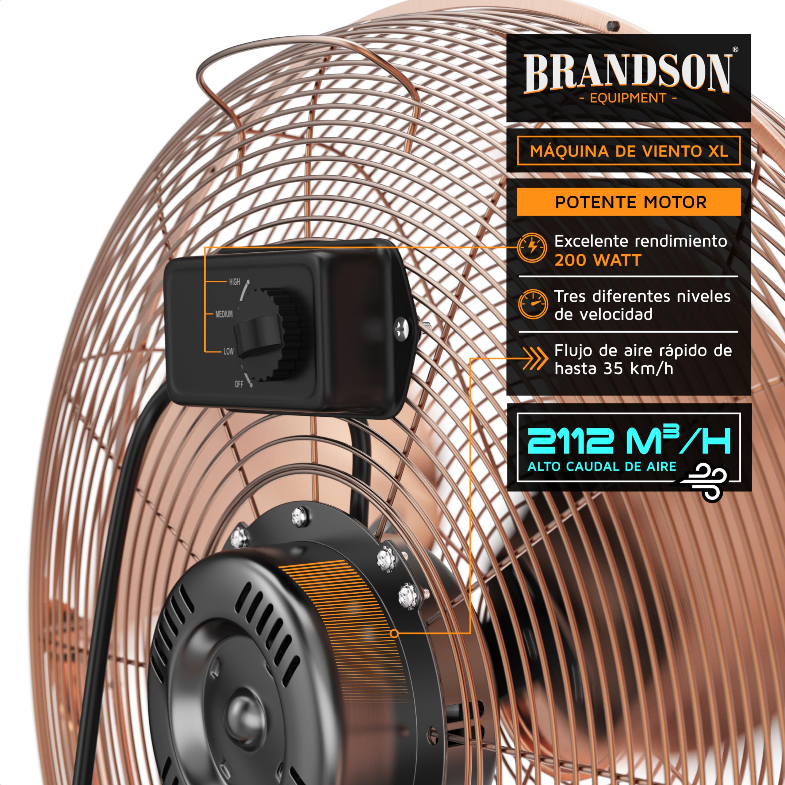 Brandson Ventilador de 48 W con diseño retro y cromo con 3 velocidades, cabezal de ventilador ajustable y metal robusto (38.5 pulgadas diámetro