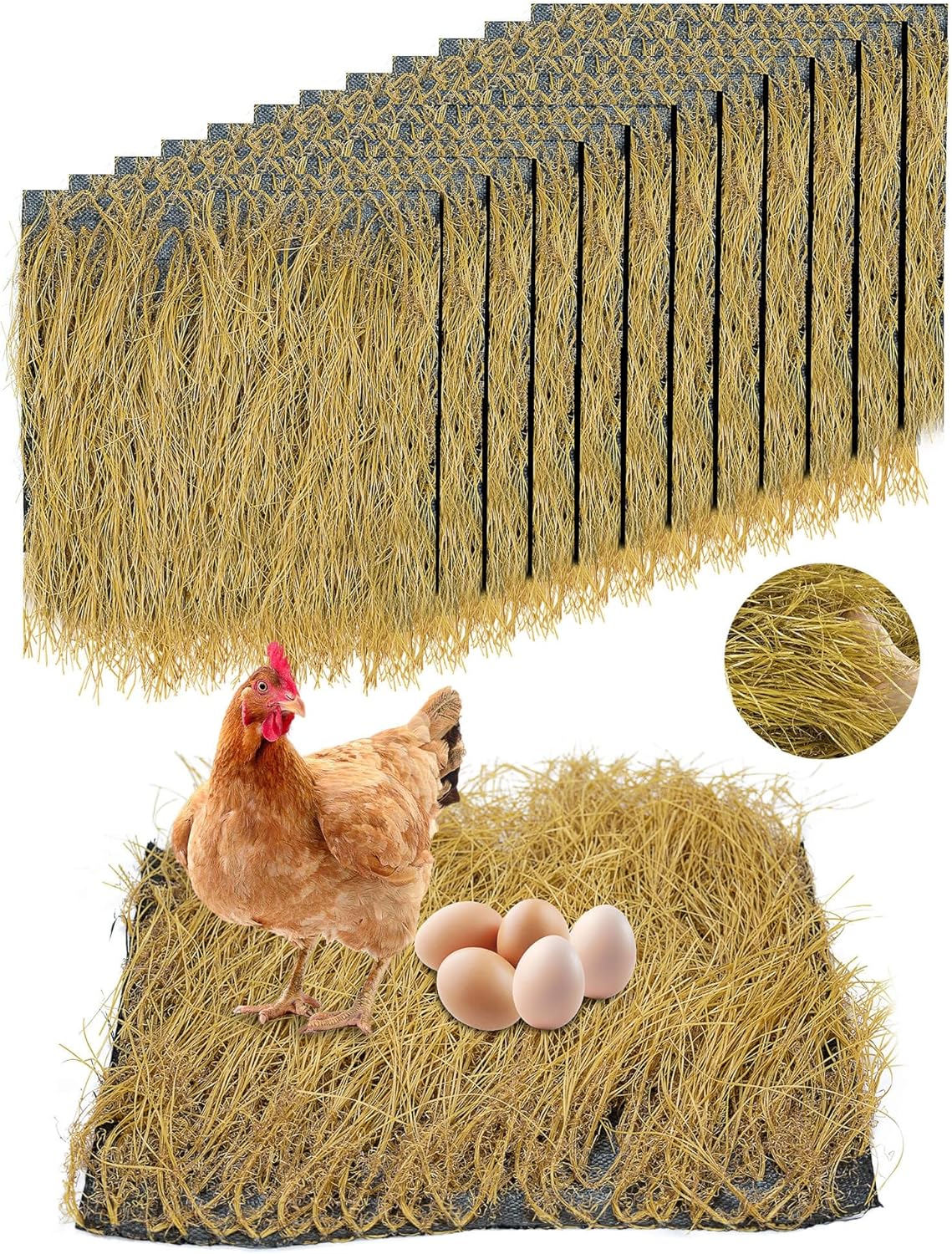 12 Pack Chicken Nesting Pads 12" × 12", Chicken Nesting Pads for Coop, Washable Artificial Straw Nesting Box for Laying Eggs for Hen Small Pets(Yellow) 12pc