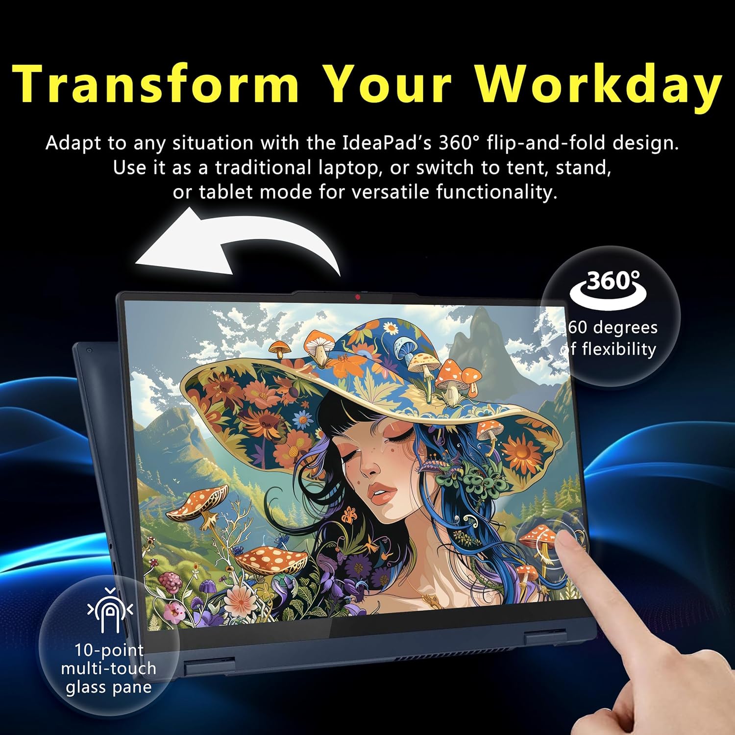 Lenovo Ideapad 5 16" WUXGA Touchscreen 2-in-1 Laptop, AMD Ryzen AI 5 340, 16GB RAM, 3TB Storage(2TB SSD&1TB Docking Station Set), Radeon 840M, Backlit Keyboard, IR Camera, Wi-Fi 6, Win 11, Blue