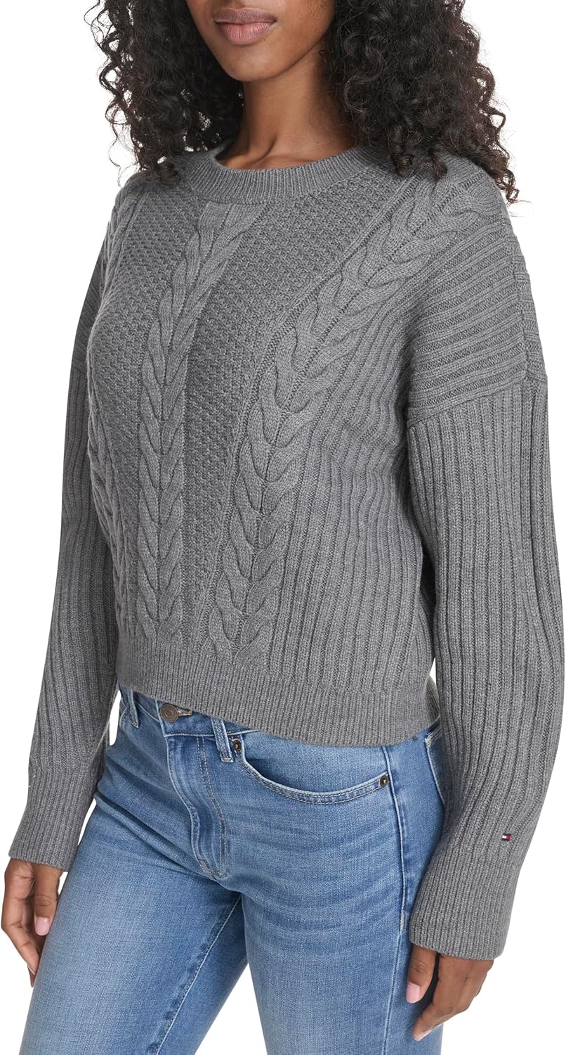 Tommy Hilfiger Womens Solid Cable Crewneck Bobbi Pullover Sweater - Image 3