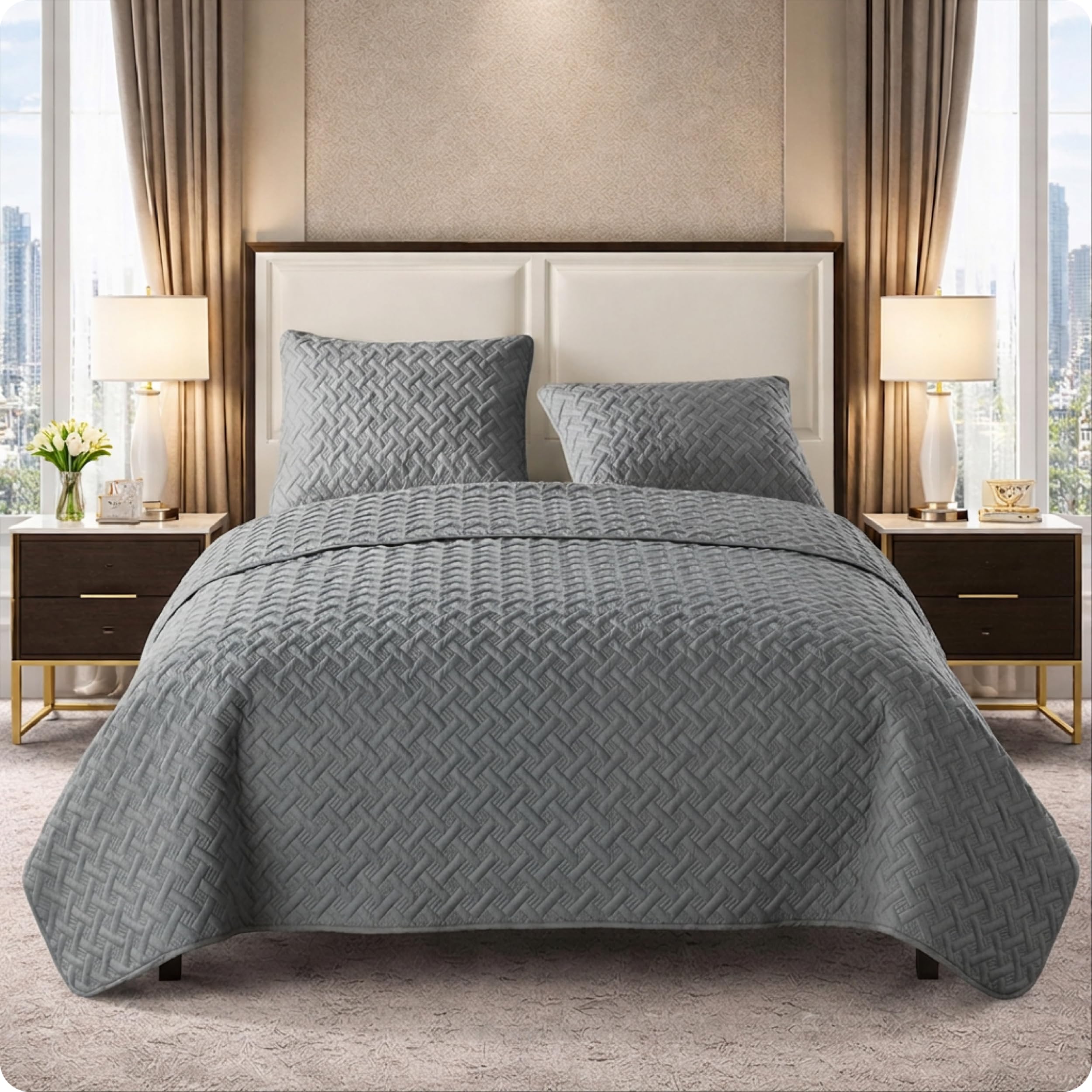 VCNY Home Nina Basketweave 2-Piece Bedding Set, Twin, Gray