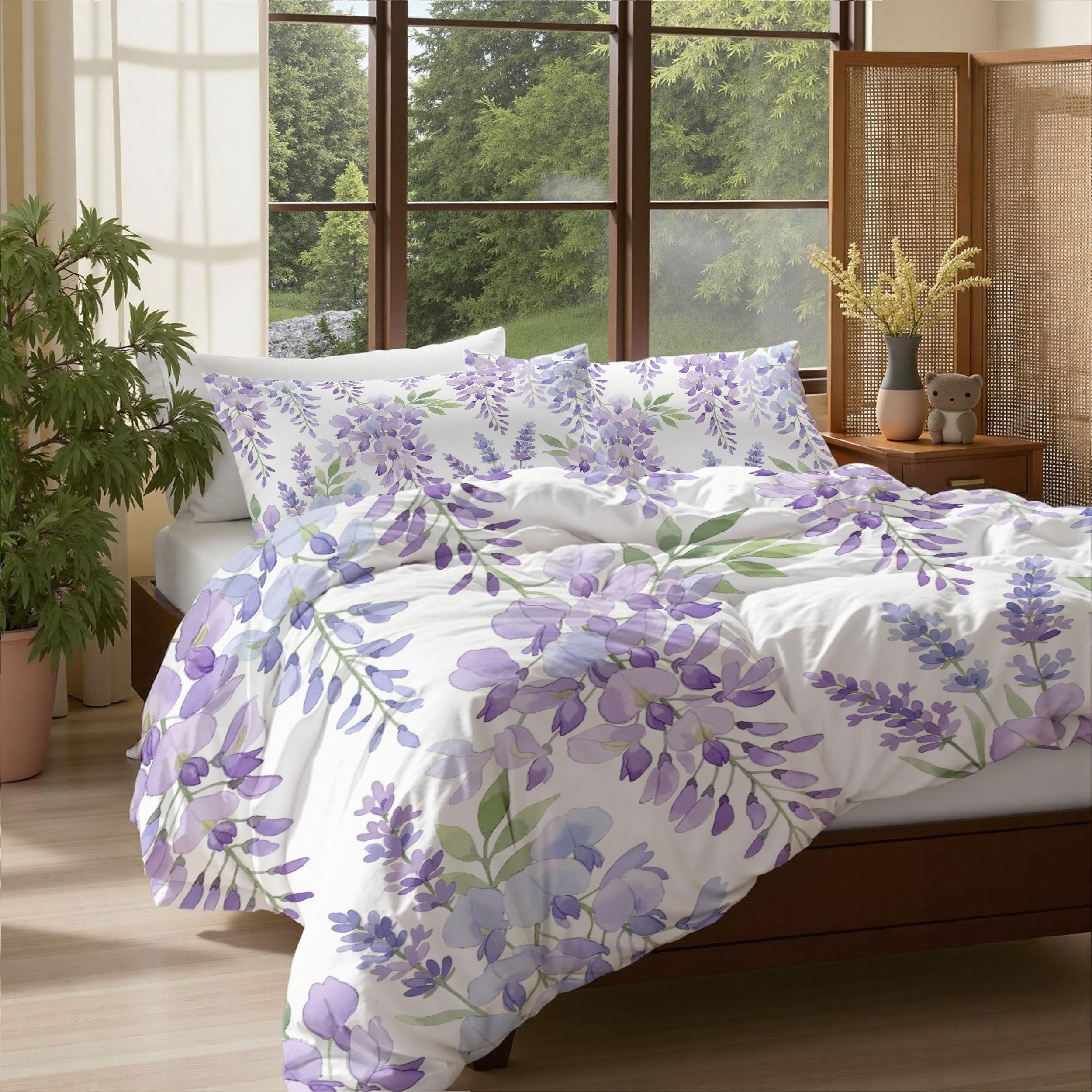 Housse de couette respirante anti-transpiration motif lavande 3D réversible
